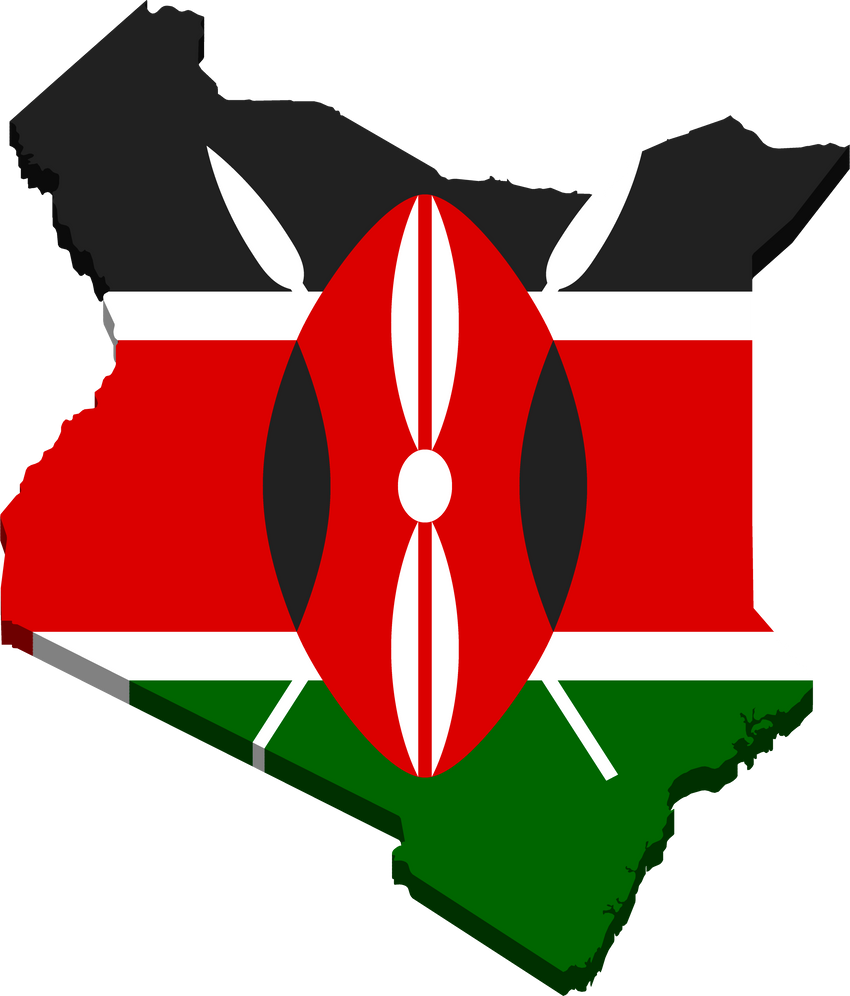 3d isometric Map of Kenya with national flag